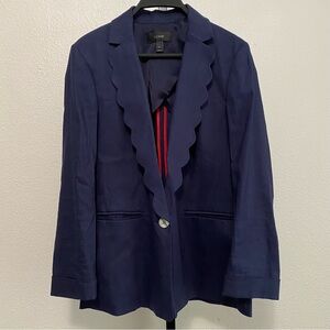 J. Crew Women's Navy Blue Blazer‎ 4 Preppy Academia Old Money Scalloped Lapel